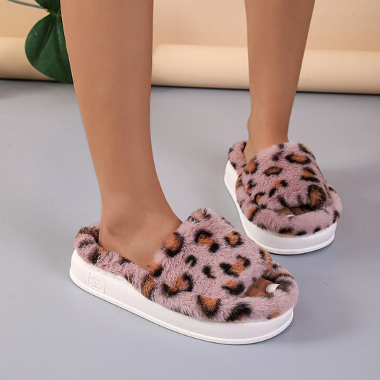 Leopard Print Fur Slippers