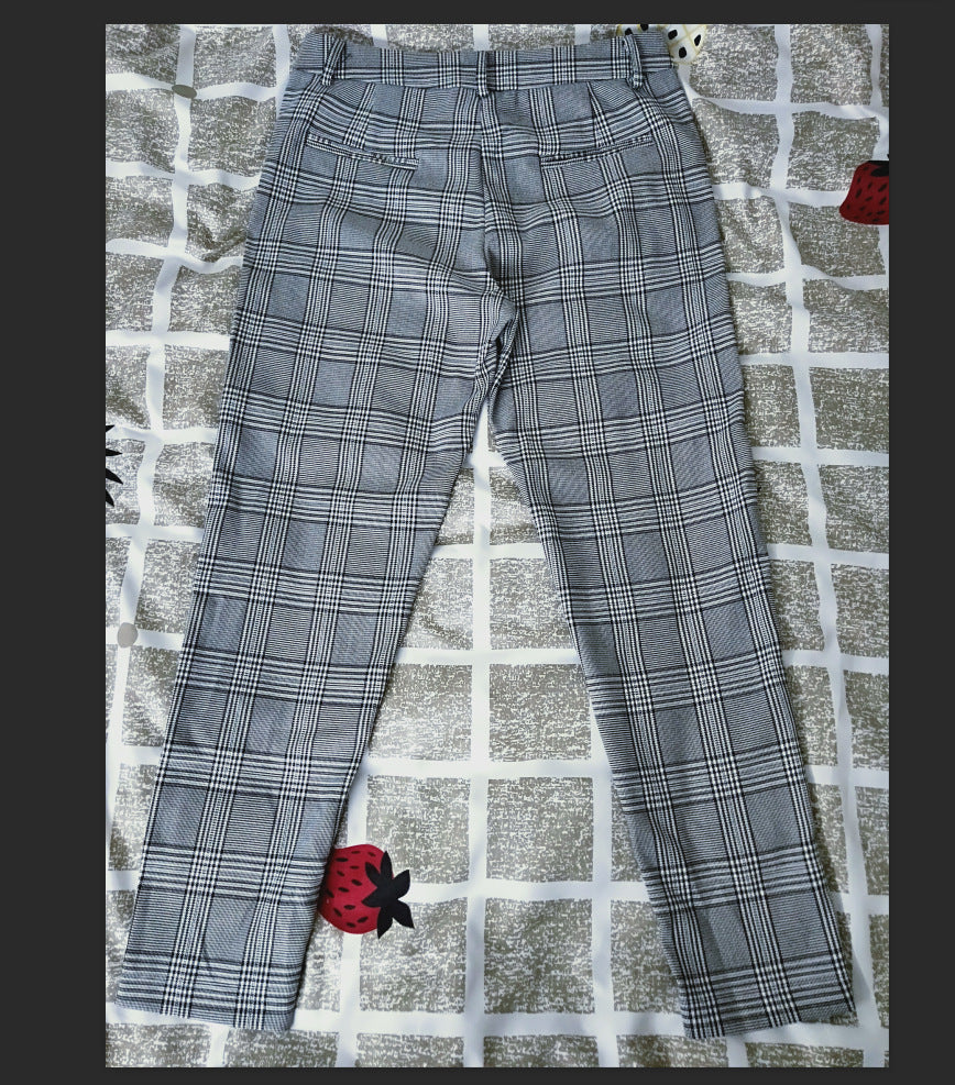 Men's black and white plaid casual pants