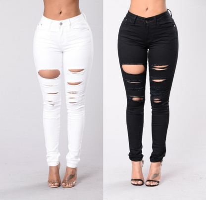 mid waist ripped holes pencil pants cowboy jeans