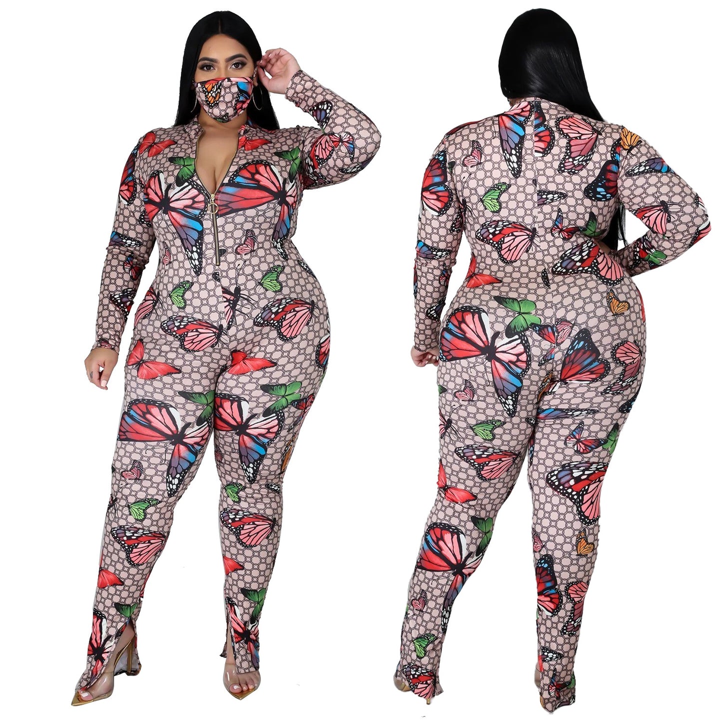 Plus Size Stretch Print Jumpsuit