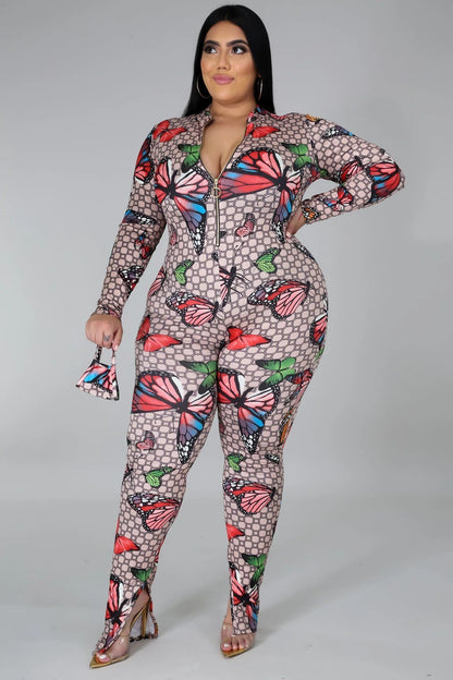 Plus Size Stretch Print Jumpsuit