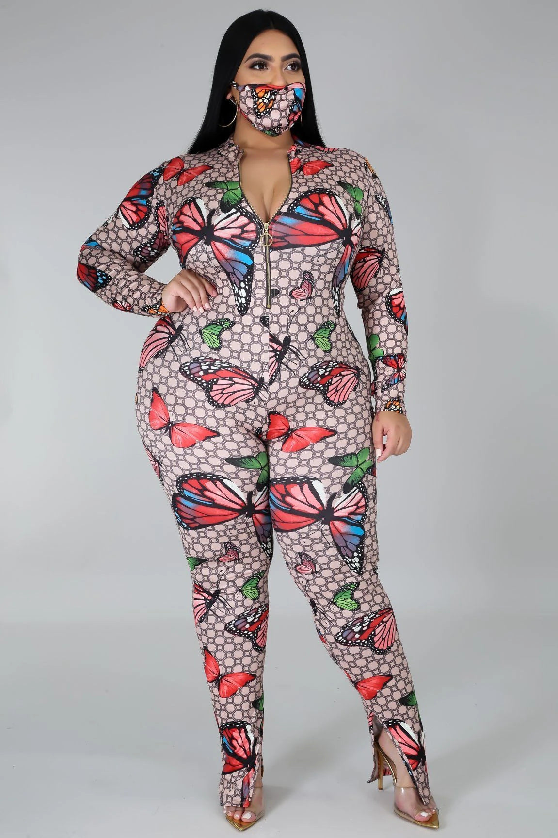 Plus Size Stretch Print Jumpsuit