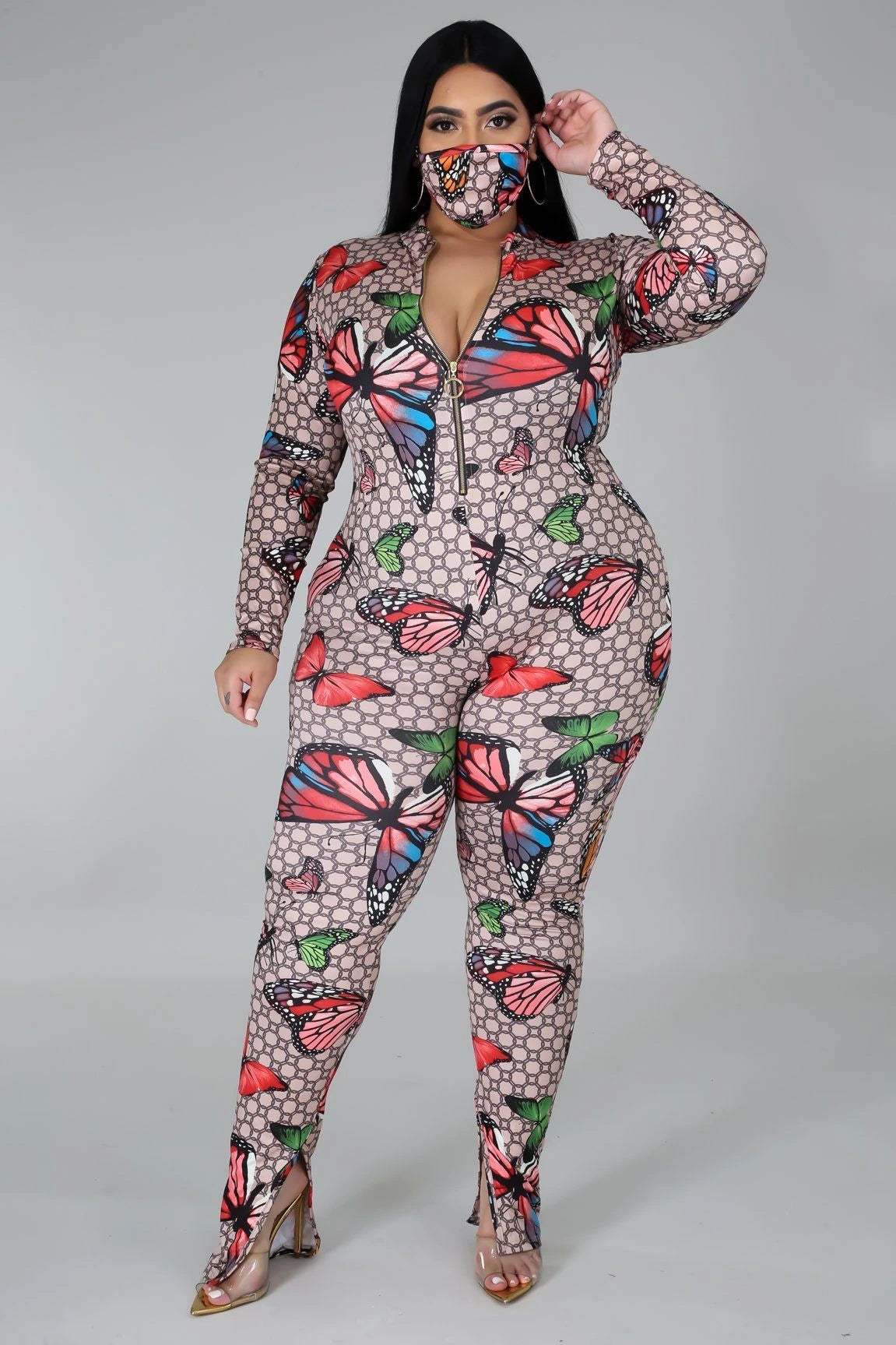 Plus Size Stretch Print Jumpsuit