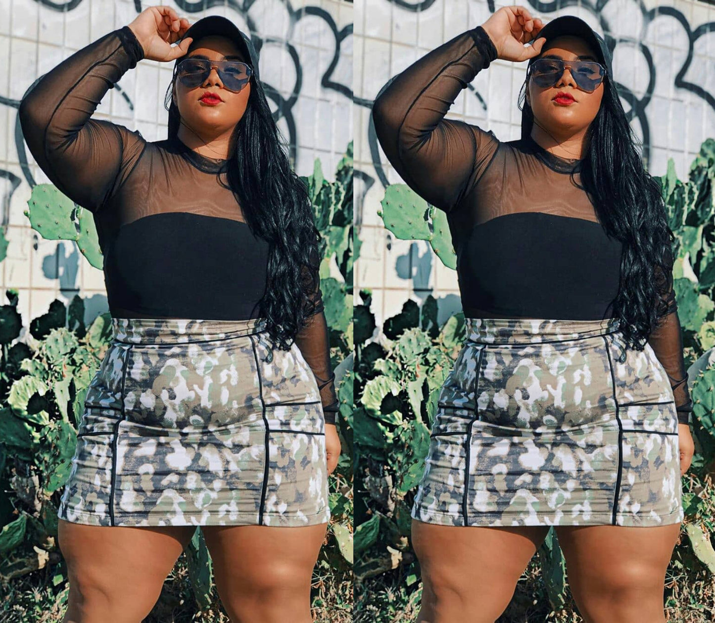 Printed Stitching Plus Size Skirt