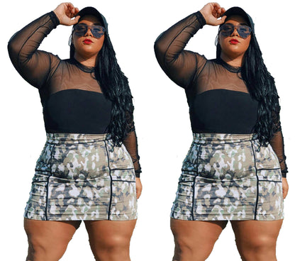 Printed Stitching Plus Size Skirt