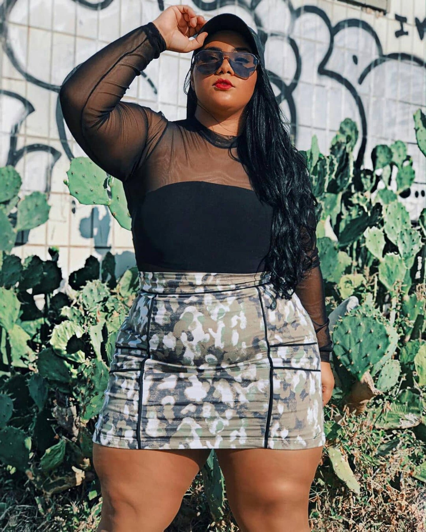 Printed Stitching Plus Size Skirt