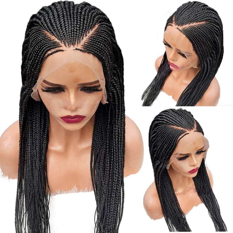 Black 13x6 Braided Wigs Synthetic Lace Front