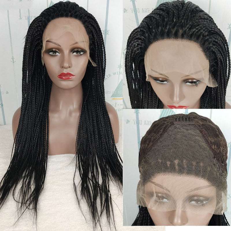 Black 13x6 Braided Wigs Synthetic Lace Front