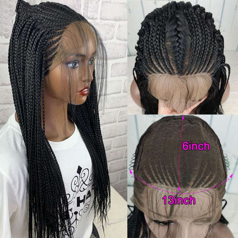 Black 13x6 Braided Wigs Synthetic Lace Front