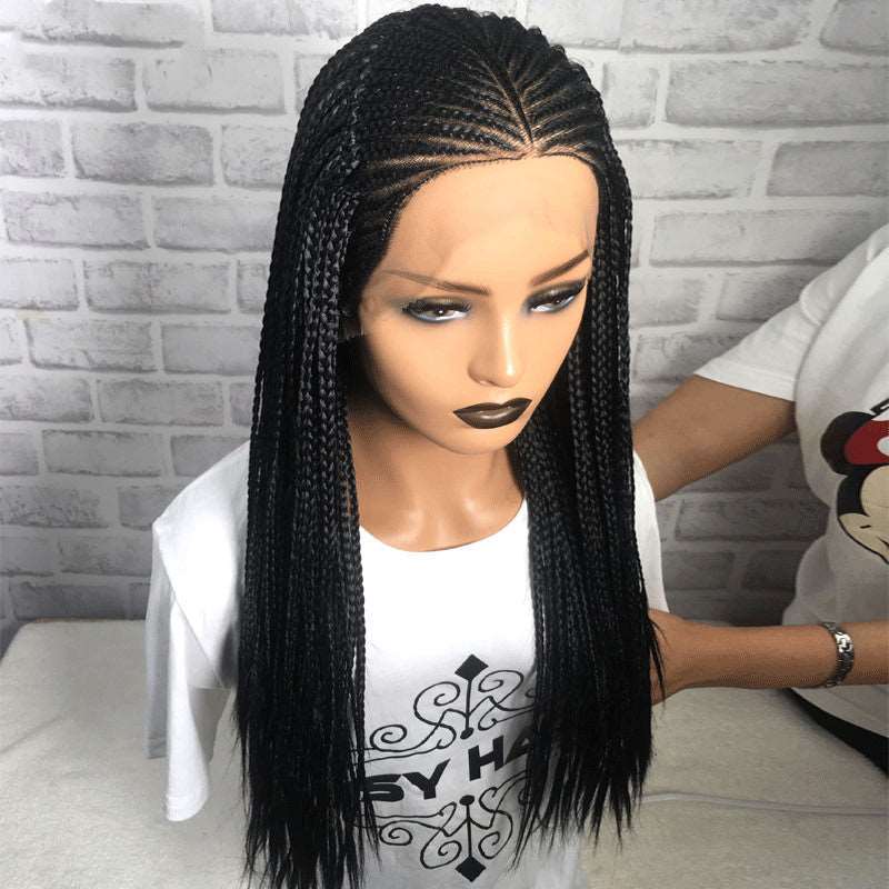 Black 13x6 Braided Wigs Synthetic Lace Front