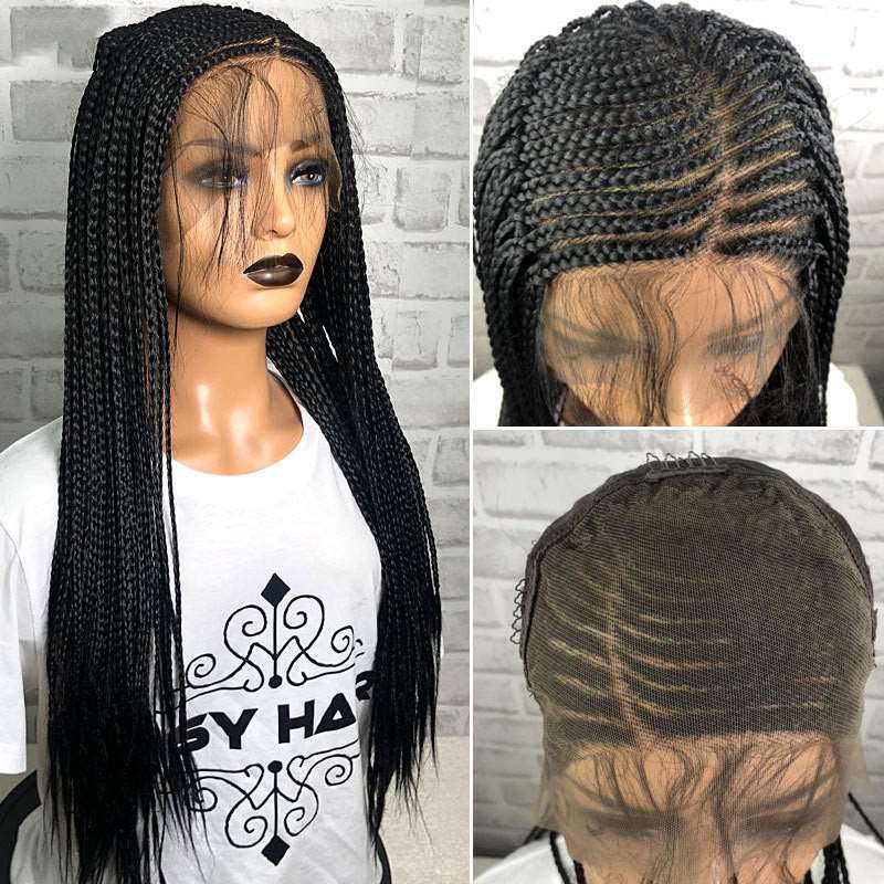 Black 13x6 Braided Wigs Synthetic Lace Front