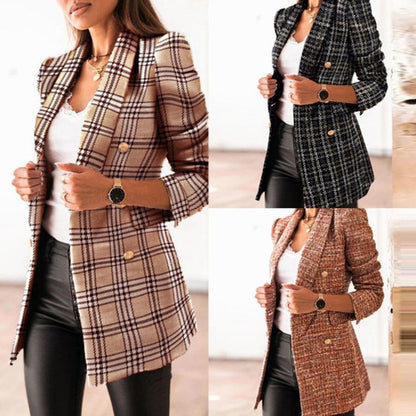 Long Sleeve Double Breasted Blazer Collar Coat