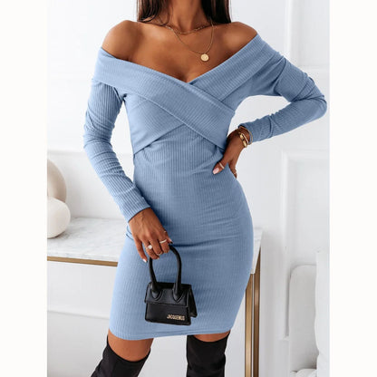 Long Sleeve Patchwork Off-the-shoulder Dress