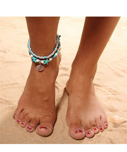 Beach Anklet Turtle Pendant Starfish Turquoise Anklet