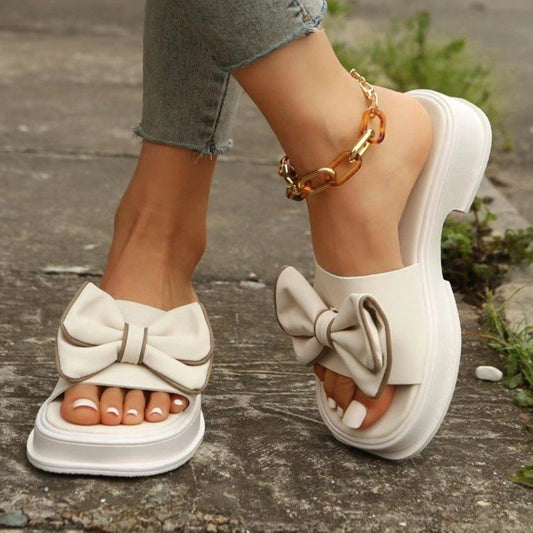 Muffin Platform Bow Slippers With Soft Bottom