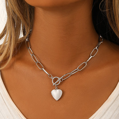 Metal Heart-shaped Photo Box Necklace