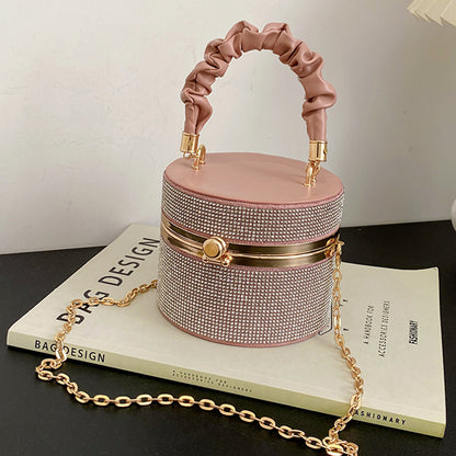 Bolso tipo cubo a la moda con diamantes de imitación a juego para mujer