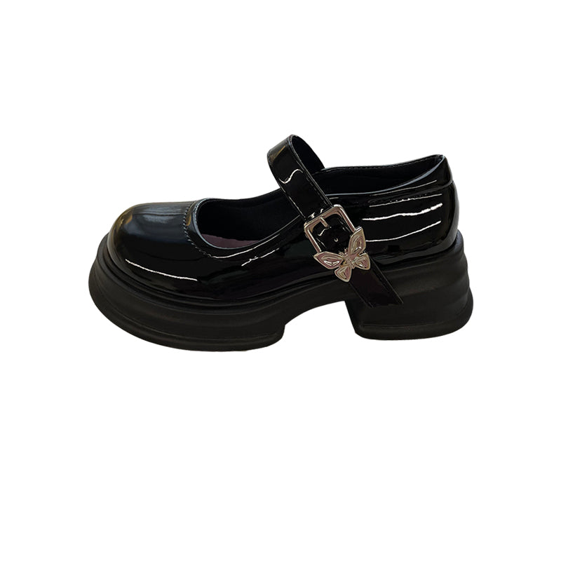 Round Toe Black Versatile Small Leather Shoes For Women