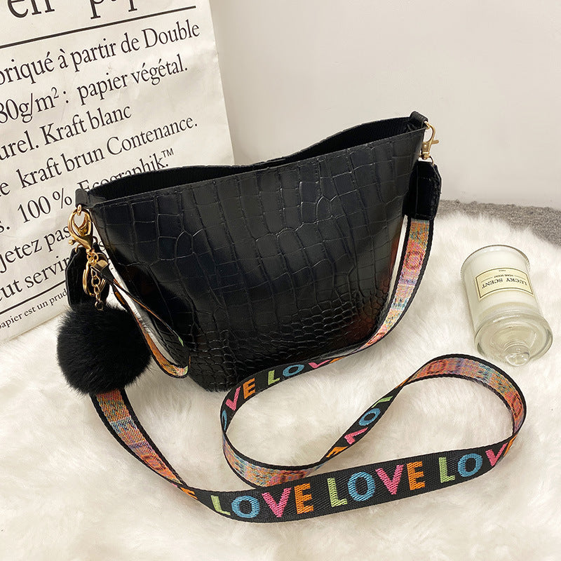 Bolso tipo cubo con estampado de cintura escapular para mujer, patrón de lichi