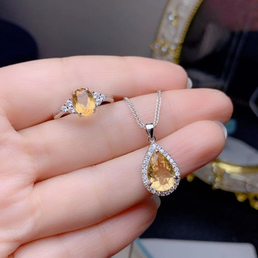 Natural Citrine Inlaid Rings Pendants Two-piece