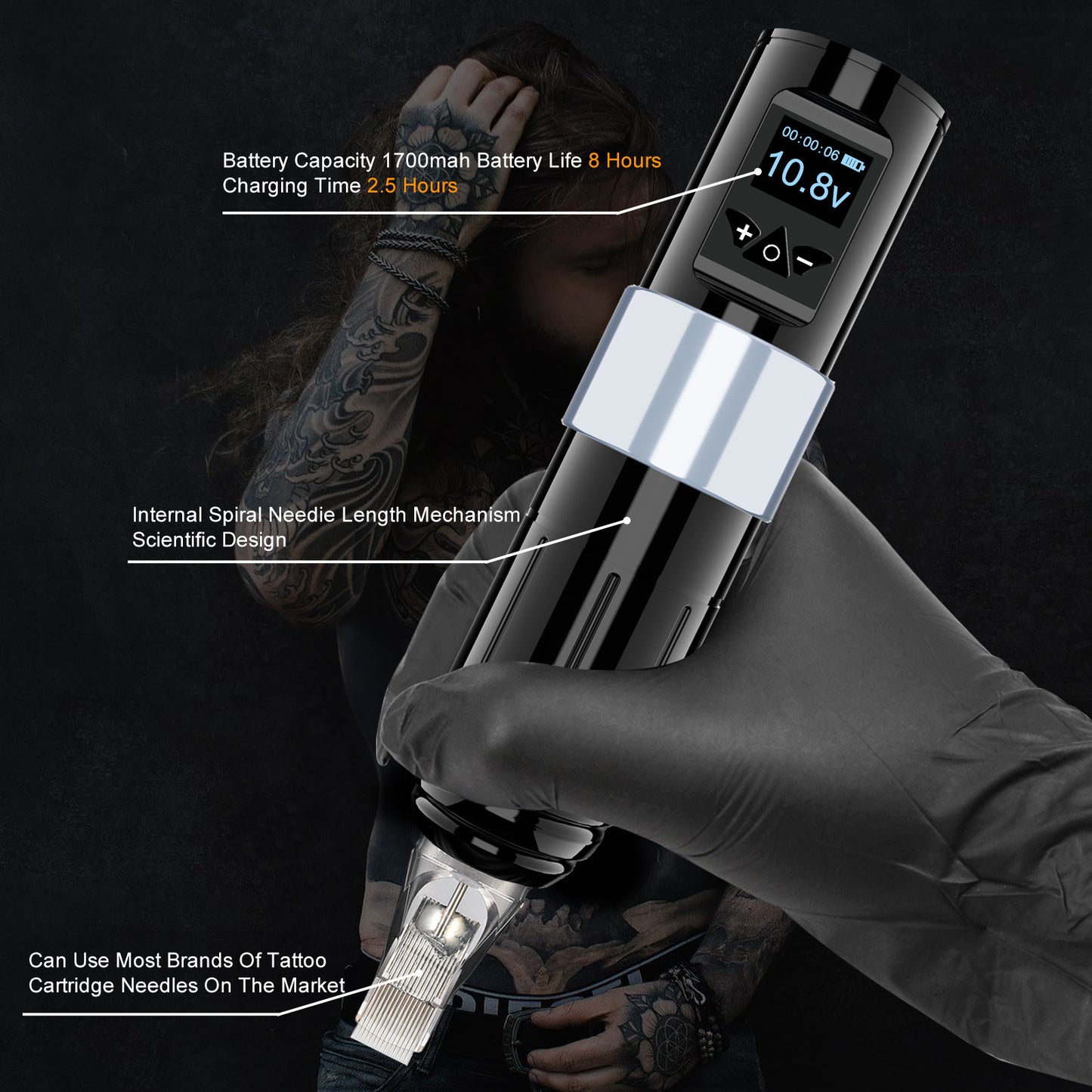 Tattoo Equipment Wireless Lithium Battery Motor LED Digital Display