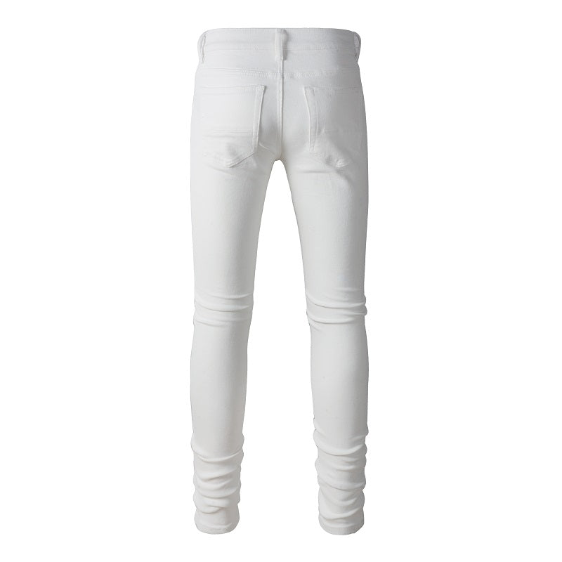 White Cashew Patch Torn Jeans