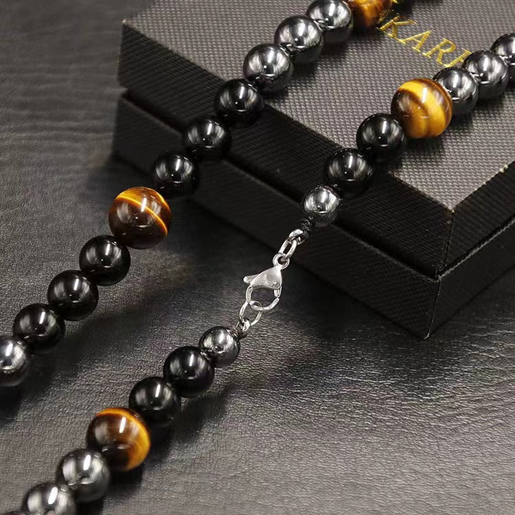 Tigereye Hematite Obsidian Triple Protection Necklace