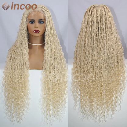 32" Bohemian Box Braided Wigs Synthetic Full Lace