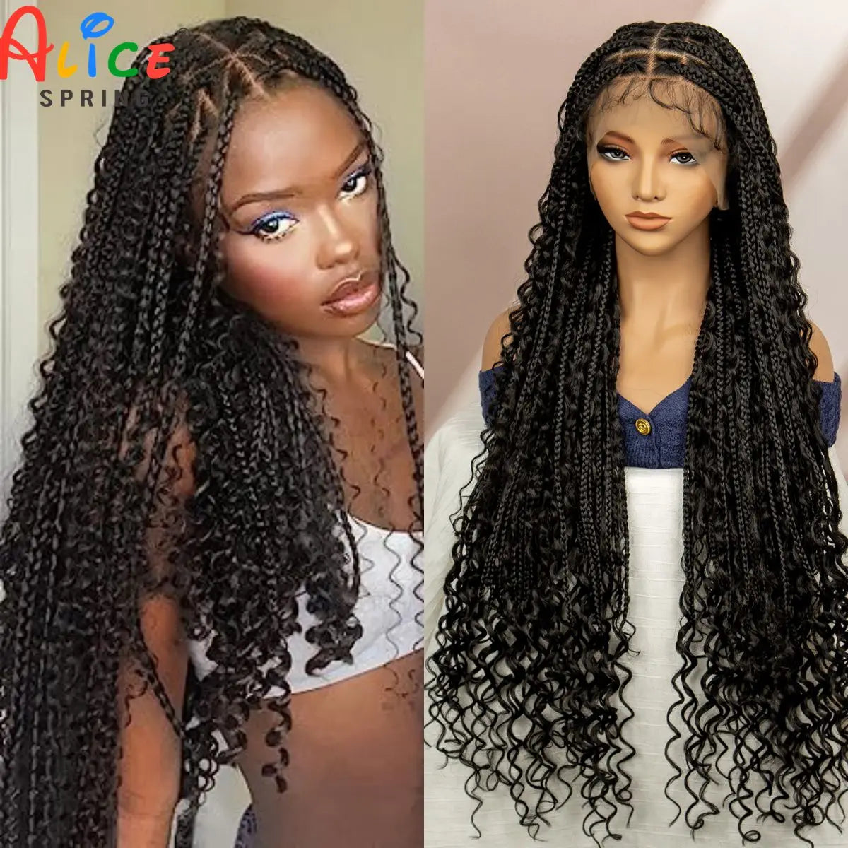 36 Inch Knotless Box Braided Wigs Synthetic Full Lace