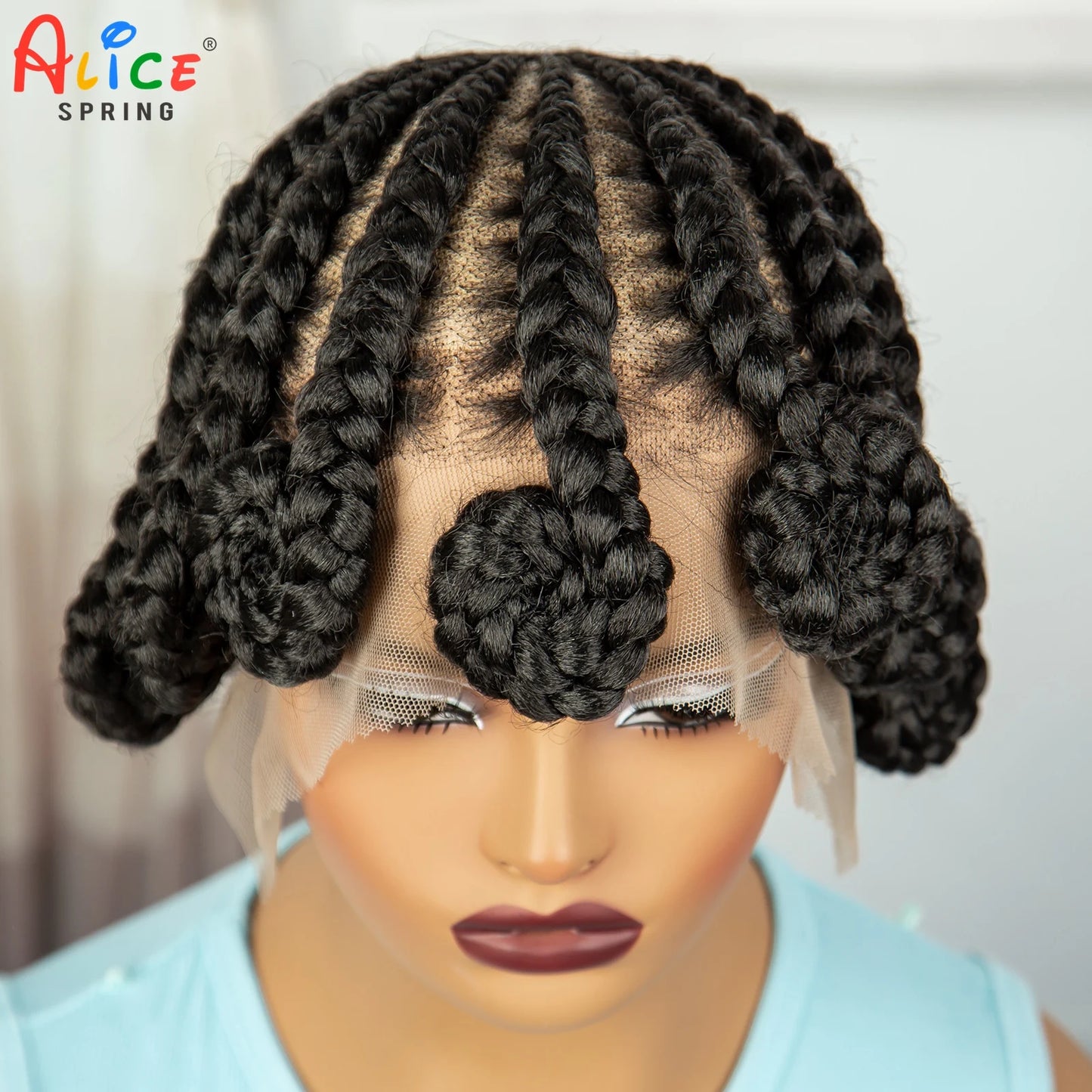 Cornrow Braided Wigs Synthetic Full Lace Handmade Knotless Bantu Braiding Hair Wig Lace Front Short Braids