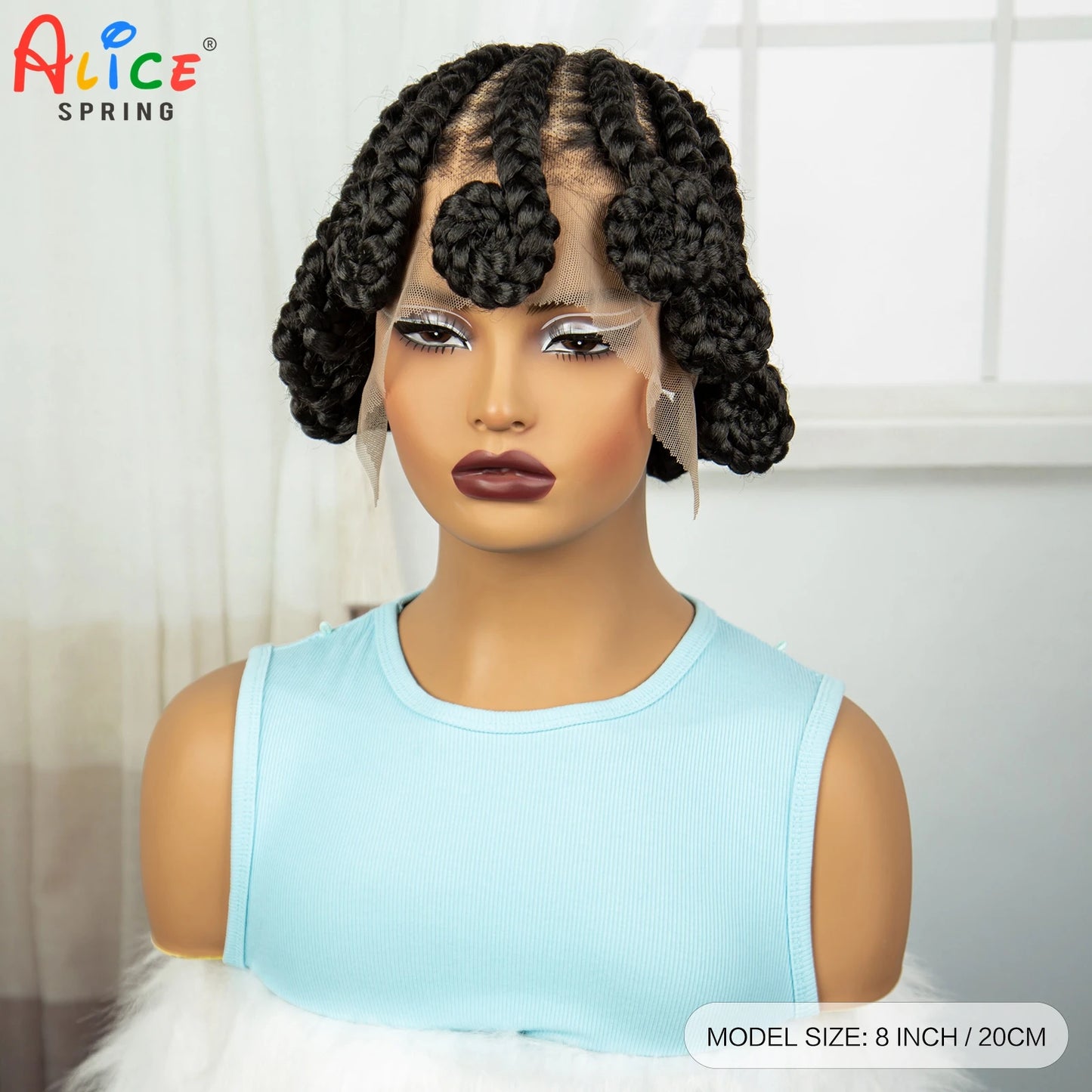 Cornrow Braided Wigs Synthetic Full Lace Handmade Knotless Bantu Braiding Hair Wig Lace Front Short Braids