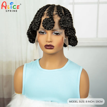 Cornrow Braided Wigs Synthetic Full Lace Handmade Knotless Bantu Braiding Hair Wig Lace Front Short Braids