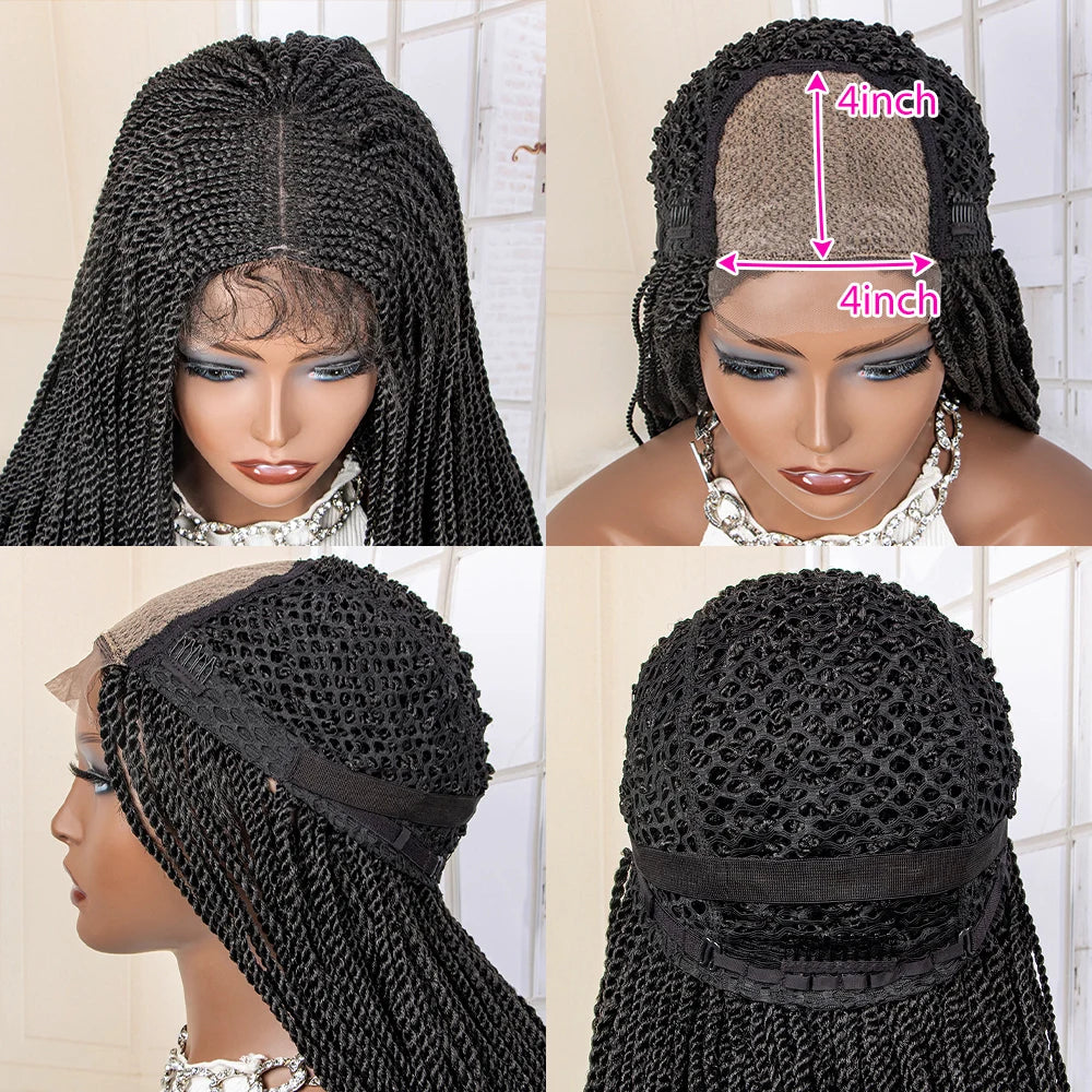 26 Inches Synthetic Twist Braided Wigs 4x4 Lace Frontal Wigs with Baby Hair for Black Women Middle Part Box Braiding Wigs