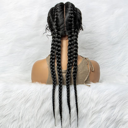 26 Inches Synthetic Lace Front Wigs Braided Wigs Lace Front Dutch Twins Cornrows Braids Wig With Baby Hair for Black Women