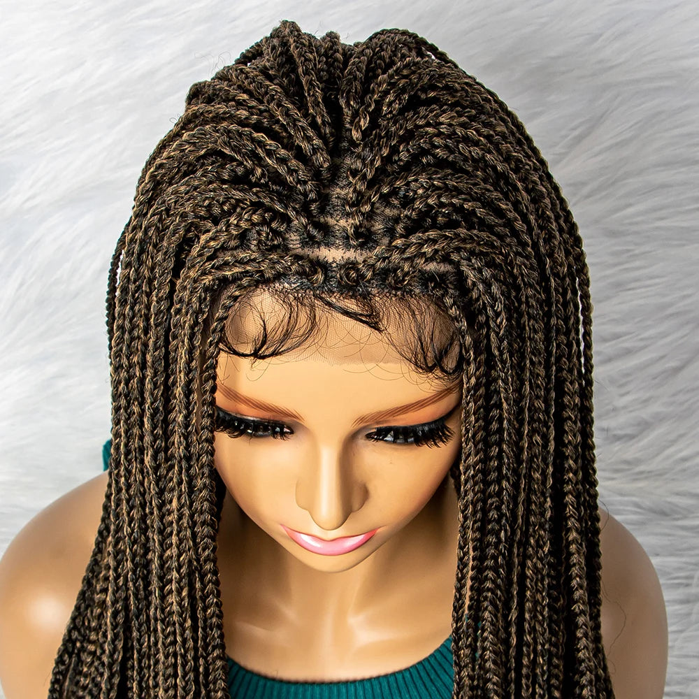 36 inches Synthetic Lace Front Wig Braided Wigs Braid African With Baby Hair Braided Lace Front Wigs Water Wavy Wigs