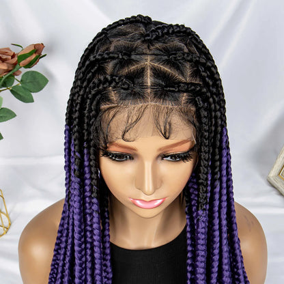 Synthetic Full Lace Braided Wigs Purple Colored Transparent Knotless Box Braids Wig Lace Front Braiding Hair Wig for Black Women