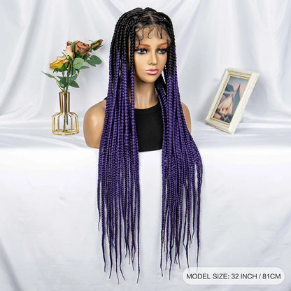 Synthetic Full Lace Braided Wigs Purple Colored Transparent Knotless Box Braids Wig Lace Front Braiding Hair Wig for Black Women