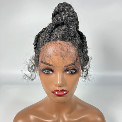 Synthetic Braided Updo Lace Front Wig Box Braids Wig For Black Women Cornrow Braids Lace Wigs Frontal Afro Wig New Style Hair