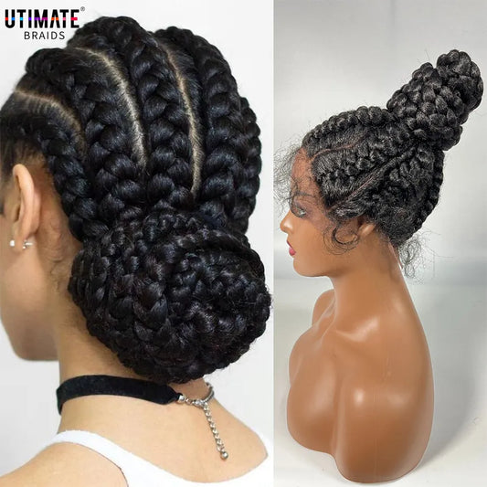 Synthetic Braided Updo Lace Front Wig Box Braids Wig For Black Women Cornrow Braids Lace Wigs Frontal Afro Wig New Style Hair