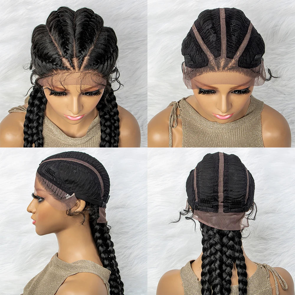 26 Inches Synthetic Lace Front Wigs Braided Wigs Lace Front Dutch Twins Cornrows Braids Wig With Baby Hair for Black Women