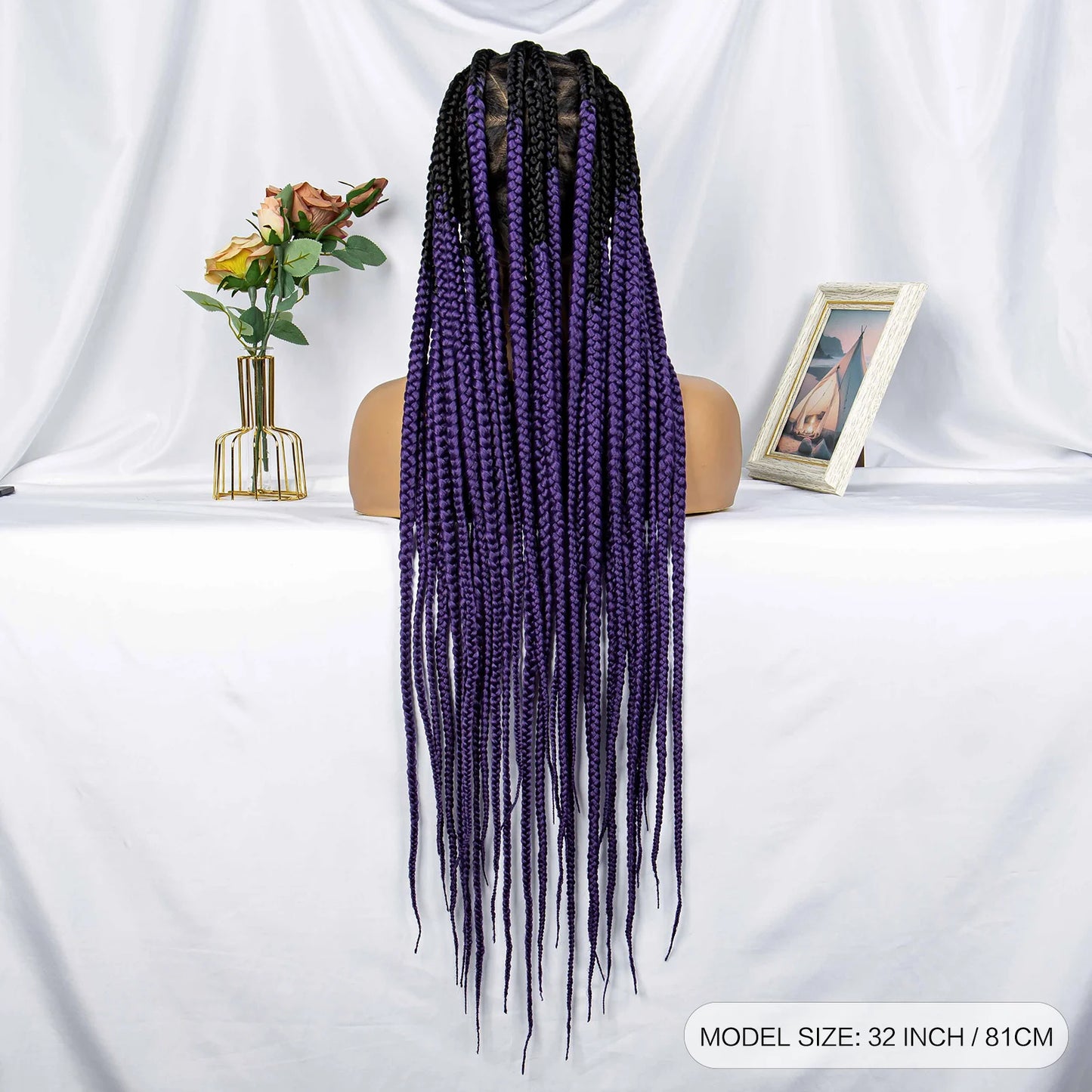 Synthetic Full Lace Braided Wigs Purple Colored Transparent Knotless Box Braids Wig Lace Front Braiding Hair Wig for Black Women