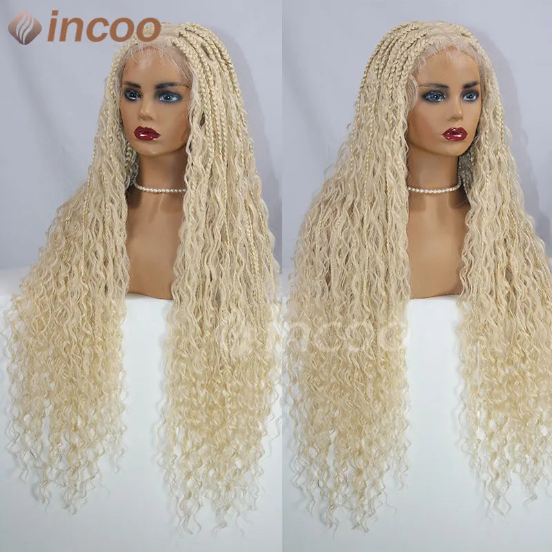 32" Bohemian Box Braided Wigs Synthetic Full Lace