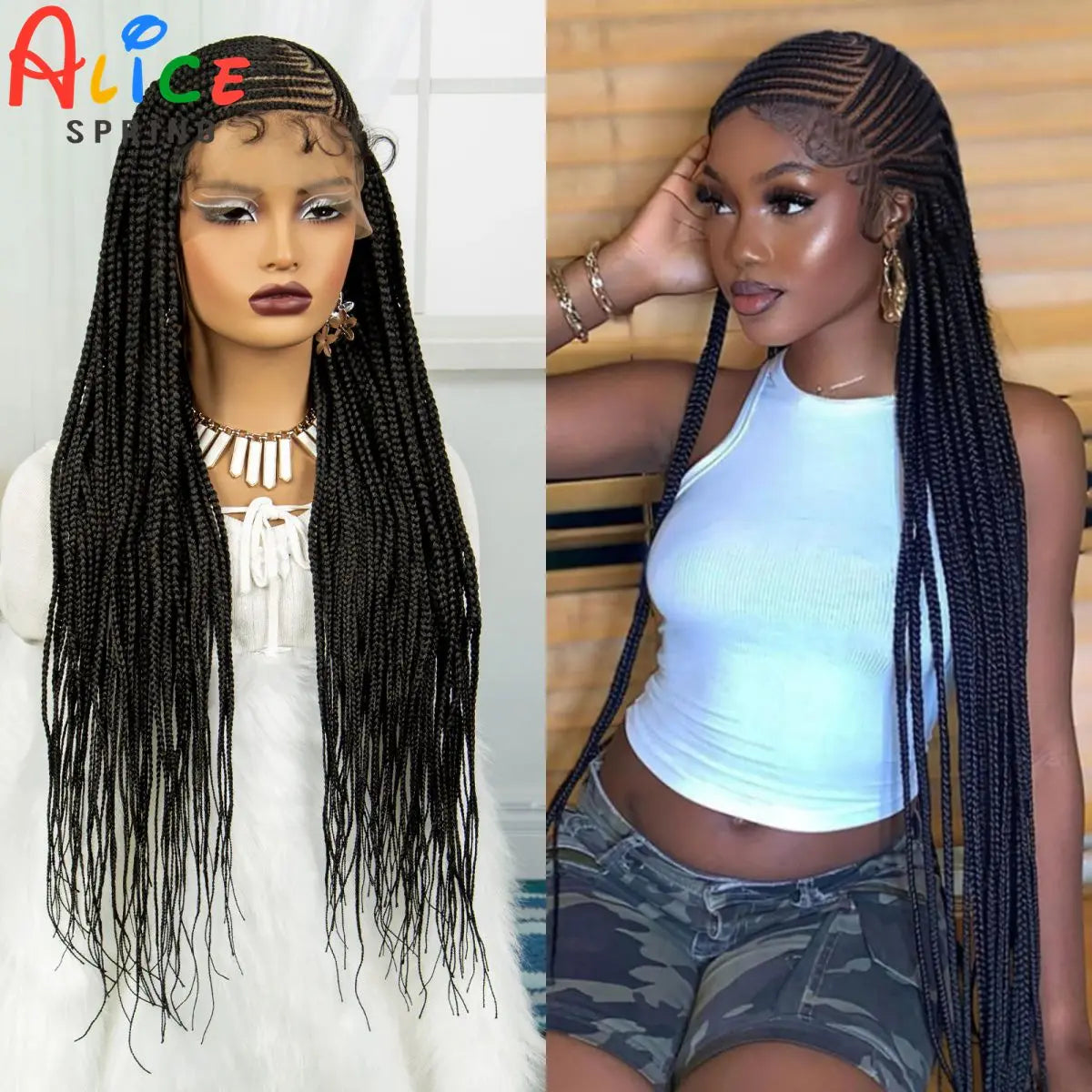 36 Inch Cornrow Braided Wigs Synthetic Lace Front Braids Wig Natural Knotless Braiding Hair Wig with Baby Hair for Black Women