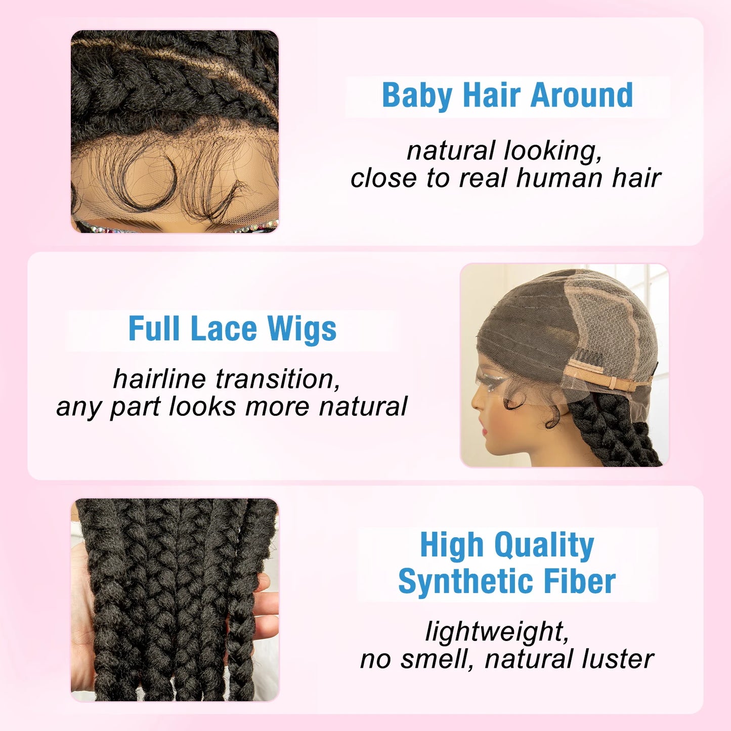 36 inches Synthetic Full Lace Wig for Black Women Braided Wig Lace Frontal Glueless Box Braids Wig Women Synthetic Braided