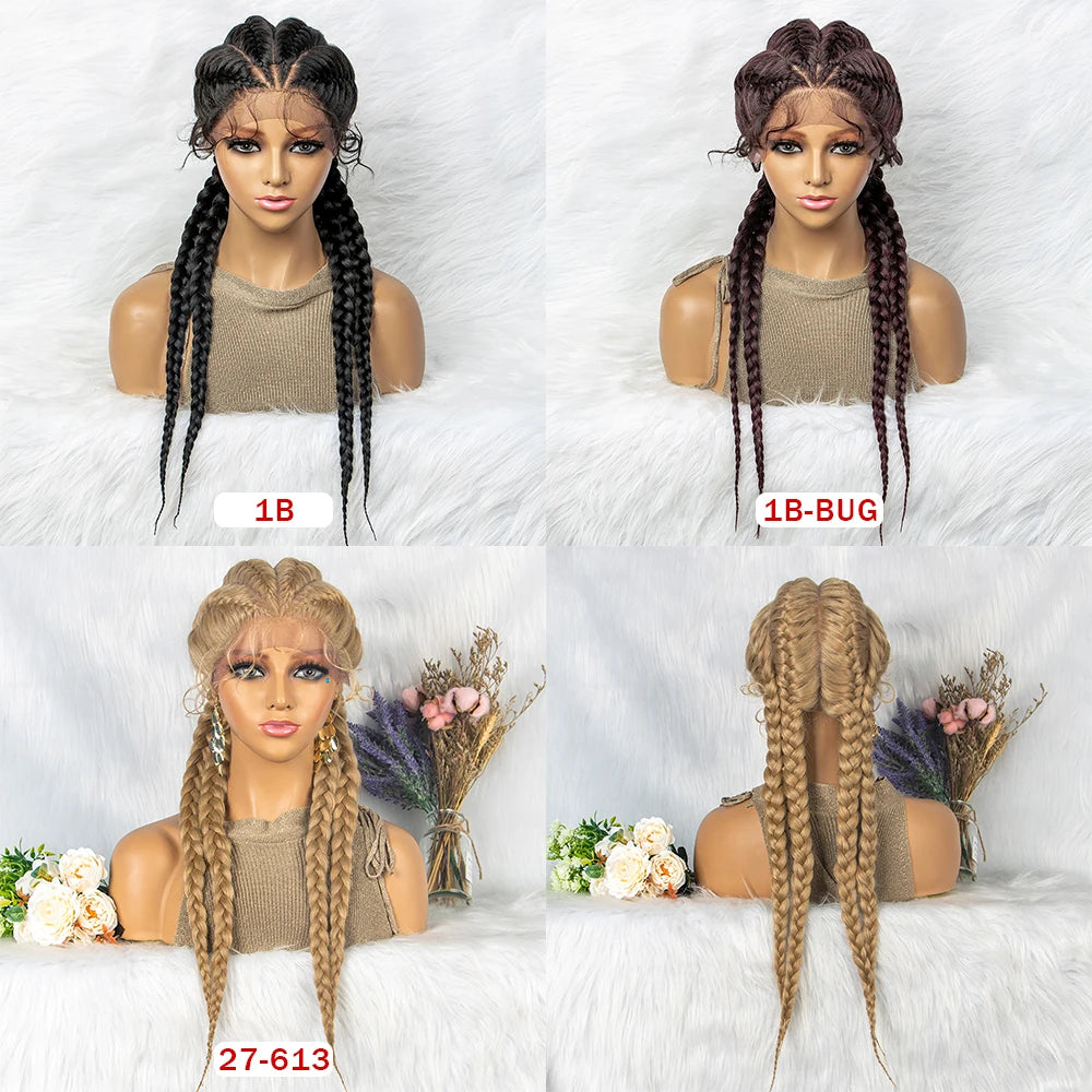 26 Inches Synthetic Lace Front Wigs Braided Wigs Lace Front Dutch Twins Cornrows Braids Wig With Baby Hair for Black Women