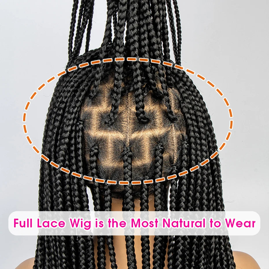 Synthetic Full Lace Frontal 36 Inches Black Knotless Box Braids Wig