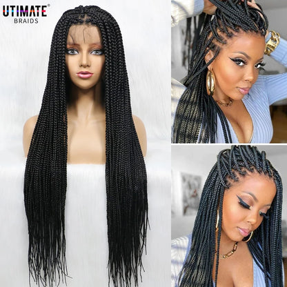 Synthetic Full Lace Frontal 36 Inches Black Knotless Box Braids Wig