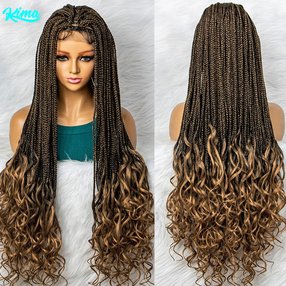 36 inches Synthetic Lace Front Wig Braided Wigs Braid African With Baby Hair Braided Lace Front Wigs Water Wavy Wigs