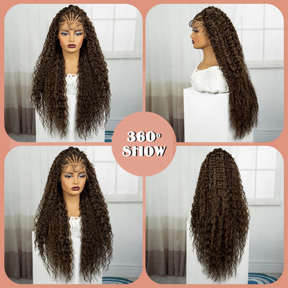 32Inch Cornrow Braided Wigs 13x4 Synthetic Lace Front Braids Wig with Baby Hair Curly Knotless