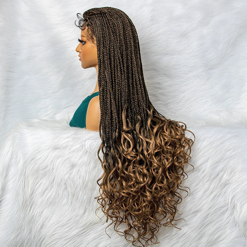 36 inches Synthetic Lace Front Wig Braided Wigs Braid African With Baby Hair Braided Lace Front Wigs Water Wavy Wigs